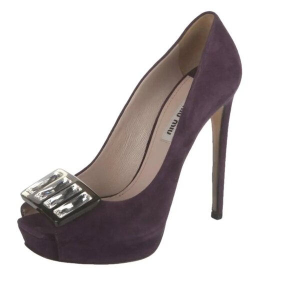 Sexy Chic Miu Miu Blush Peep-Toe Heels with Crystal Accent size EU40.5/US10 - Picture 1 of 7